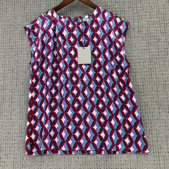 Marella Pure Silk Blouse Womens  Size 2 Multicolor Sleeveless Geometric Pattern - Picture 1 of 12